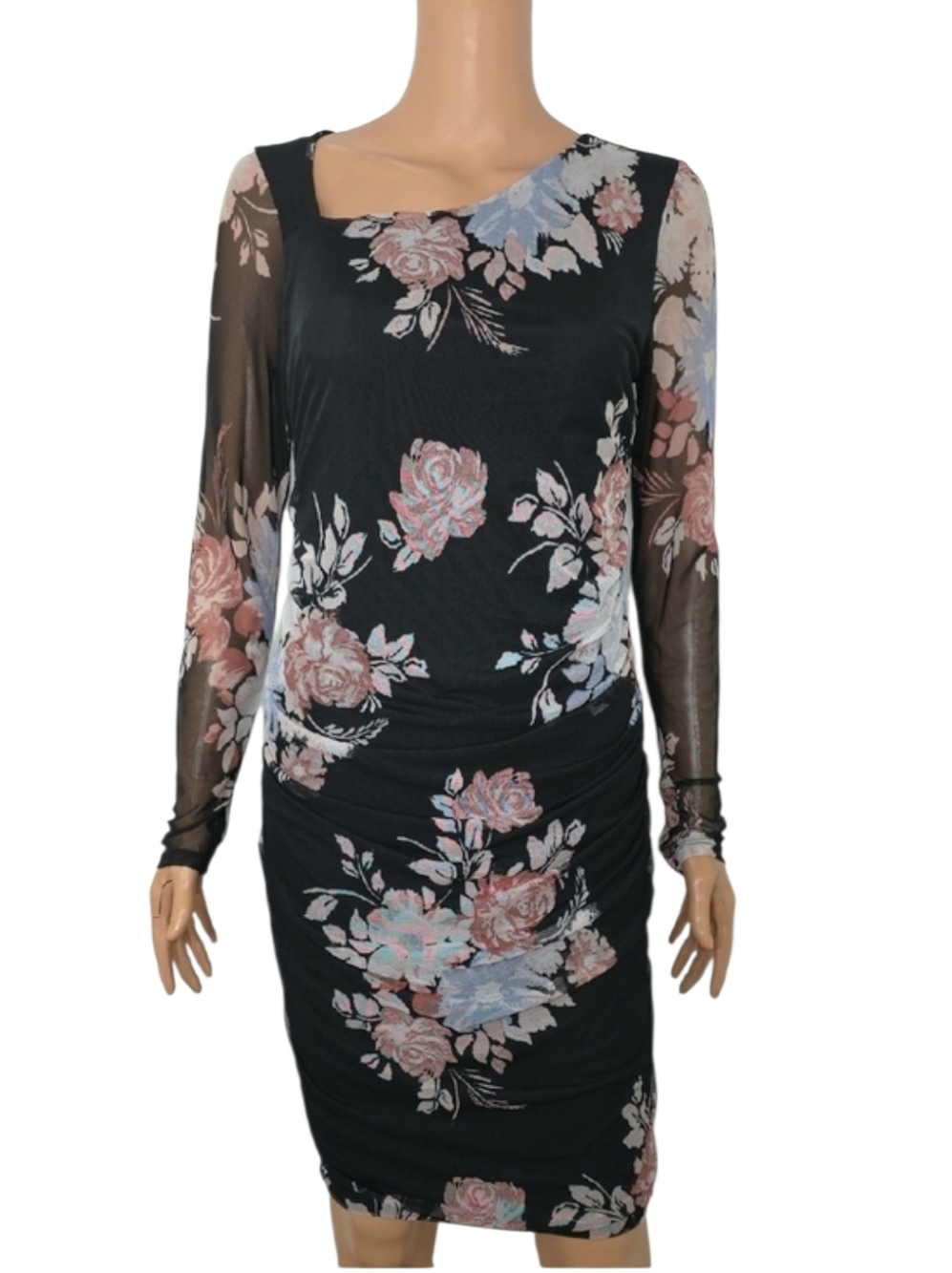 Lisa & Lucy mesh side ruched maternity black‎ floral dress Size Small NEW $108